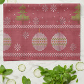 クリスマスツリーとオーナメント織り赤 キッチンタオル (折り畳み)