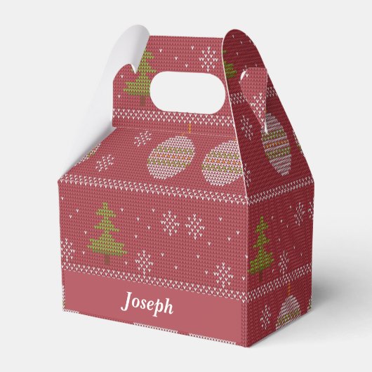 クリスマスツリーとオーナメント織り赤 フェイバーボックス (正面サイド)