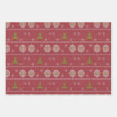 クリスマスツリーとオーナメント織り赤 ラッピングペーパーシート (正面3)