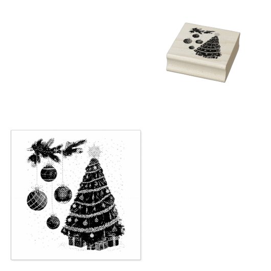 クリスマスツリーとオーナメント ラバースタンプ (押印)