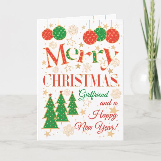 クリスマスツリーとガールフレンドのオーナメント カード (正面)