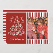 クリスマスツリーとキャンディストライプのーのカスタム写真 シーズンカード (正面/裏面)