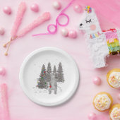 クリスマスツリーとキュートなクマの森 ペーパープレート (パーティー)