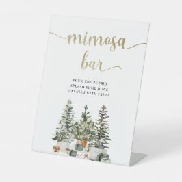 クリスマスツリーとギフトのミモザバーサイン 台座サイン