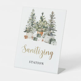 クリスマスツリーとギフトの消毒ステーションサイン 台座サイン