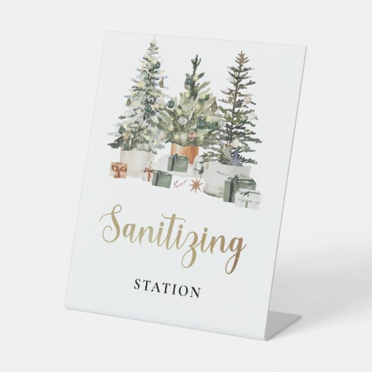 クリスマスツリーとギフトの消毒ステーションサイン 台座サイン (正面)