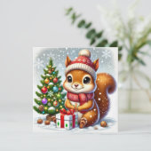 クリスマスツリーとギフトを持つリス シーズンカード (スタンド正面)