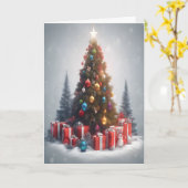 クリスマスツリーとギフトフェスティバル カード (黄色い花)