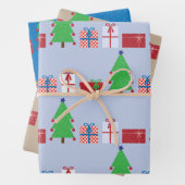 クリスマスツリーとギフトブルーベージュカラフルと ラッピングペーパーシート (インサイチュ)