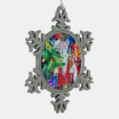 クリスマスツリーとギフト付きサンタ スノーフレークピューターオーナメント (左)