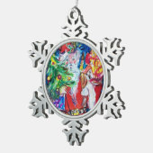 クリスマスツリーとギフト付きサンタ スノーフレークピューターオーナメント (右)