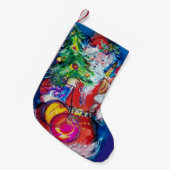 クリスマスツリーとギフト付きサンタ スモールクリスマスストッキング (正面 (吊り時))