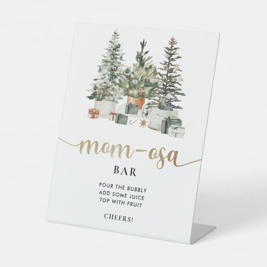 クリスマスツリーとギフト Mom-osa バーサイン 台座サイン (正面)