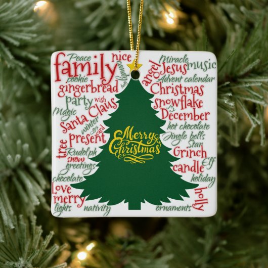 クリスマスツリーとクリスマスの言葉 セラミックオーナメント (ツリー)