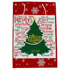 クリスマスツリーとクリスマスの言葉 ミディアムペーパーバッグ