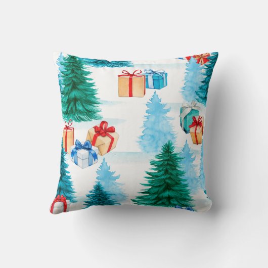 クリスマスツリーとクリスマスプレゼントの冬のシーン クッション (裏面)