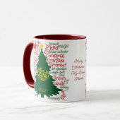 クリスマスツリーとクリスマスワード&雪片 マグカップ (正面左)