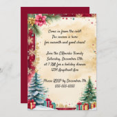 クリスマスツリーとゴールデンスノーフレーク 招待状 (正面/裏面)