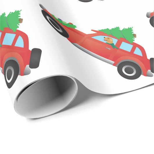 クリスマスツリーとゴールデンレトリバー車 ラッピングペーパー (ロールコーナー)
