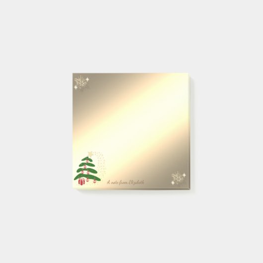 クリスマスツリーとゴールドの雪の結晶-名入れ ポストイット (正面)