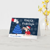 クリスマスツリーとサンタのペットシッター犬 カード (黄色い花)