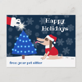 クリスマスツリーとサンタを持つペットシッタードッグ ポストカード
