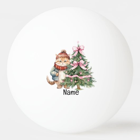 クリスマスツリーとサンタキャットfor Player 卓球ボール (正面)
