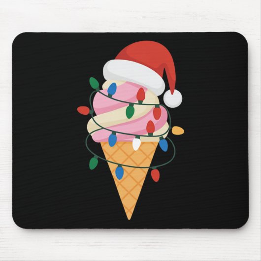 クリスマスツリーとサンタクロースのイルミネーションとおいしそうなアイスクリーム マウスパッド (正面)