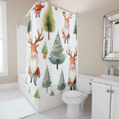 クリスマスツリーとサンタクロースの水彩画 シャワーカーテン (インサイチュ)