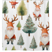 クリスマスツリーとサンタクロースの水彩画