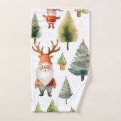 クリスマスツリーとサンタクロースの水彩画 バスタオルセット (ハンドタオル)