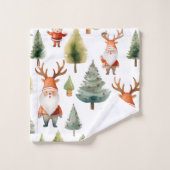 クリスマスツリーとサンタクロースの水彩画 バスタオルセット (ウォッシュタオル)