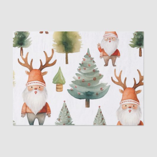 クリスマスツリーとサンタクロースの水彩画 薄葉紙 (正面)