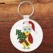 クリスマスツリーとサンタハットのフクロウ キーホルダー (正面)