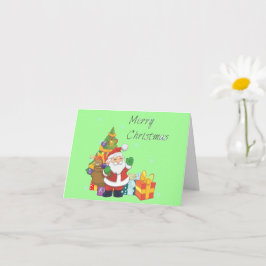 クリスマスツリーとサンタメリークリスマスグリーン カード