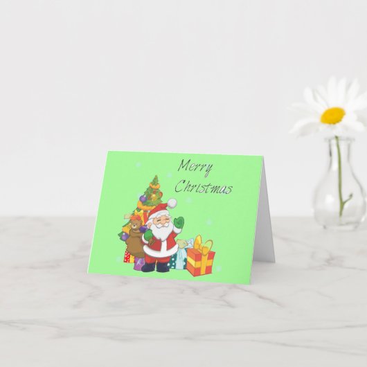 クリスマスツリーとサンタメリークリスマスグリーン カード (小さな植物)