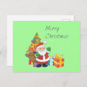 クリスマスツリーとサンタメリークリスマスグリーン シーズンポストカード (正面/裏面)