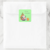 クリスマスツリーとサンタメリークリスマスグリーン スクエアシール (バッグ)