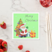 クリスマスツリーとサンタメリークリスマスグリーン スタンダードカクテルナプキン (インサイチュ)