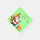 クリスマスツリーとサンタメリークリスマスグリーン スタンダードカクテルナプキン (角)