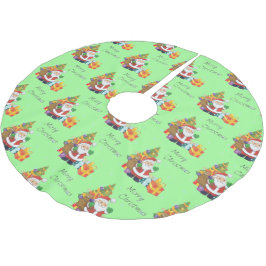 クリスマスツリーとサンタメリークリスマスグリーン ブラッシュドポリエステルツリースカート