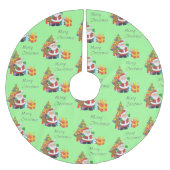 クリスマスツリーとサンタメリークリスマスグリーン ブラッシュドポリエステルツリースカート (正面)