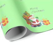 クリスマスツリーとサンタメリークリスマスグリーン ラッピングペーパー (ロールコーナー)