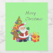 クリスマスツリーとサンタメリークリスマスグリーン ワインラベル (シングルラベル)