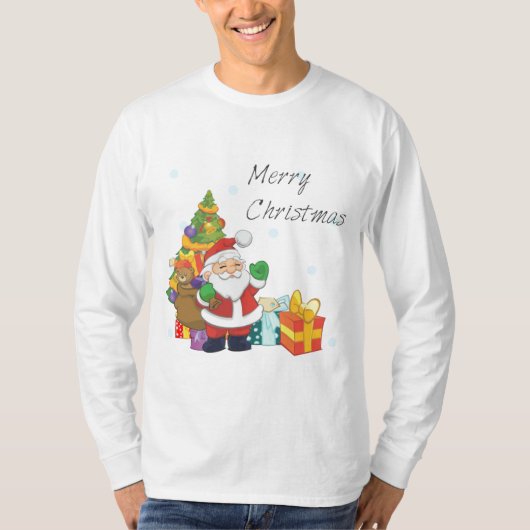 クリスマスツリーとサンタメリークリスマスホワイト Tシャツ (正面)