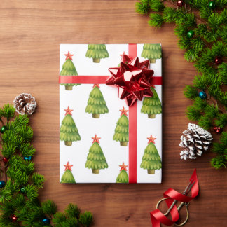 クリスマスツリーとスターを持つメリークリスマステーマ ラッピングペーパー