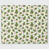クリスマスツリーとスターカラフルズフェスティバルホワイト ラッピングペーパー (フラット)