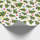 クリスマスツリーとスターカラフルズフェスティバルホワイト ラッピングペーパー (角)