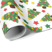 クリスマスツリーとスターカラフルズフェスティバルホワイト ラッピングペーパー (ロールコーナー)