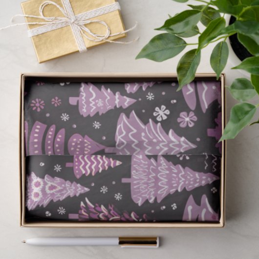 クリスマスツリーとスターパープルホワイトクリスマス 薄葉紙 (ギフト)